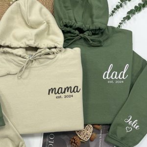 Custom Embroidery Mama Sweatshirt, Parents Matching Hoodie, Daddy Hoodie, Mom Shirt, New Parents To Be, New Mom Gift, New Dad Gift